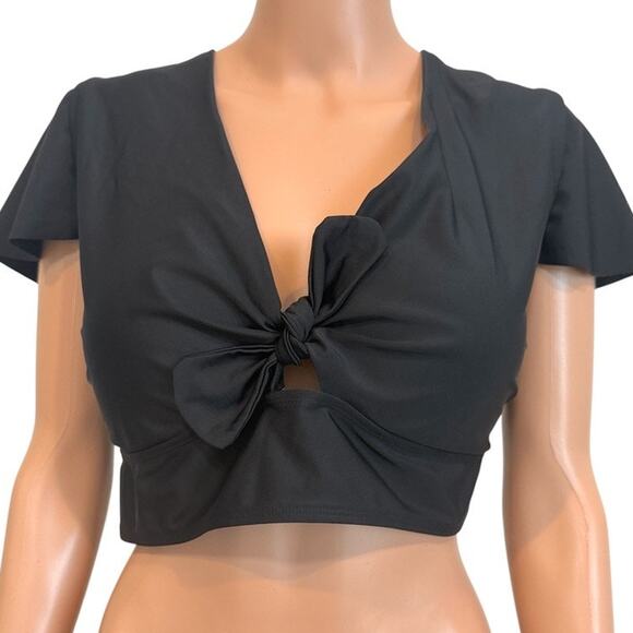 Torrid 3 wireless flutter sleeve faux tie keyhole swim top SW 2820 - Picture 10 of 10